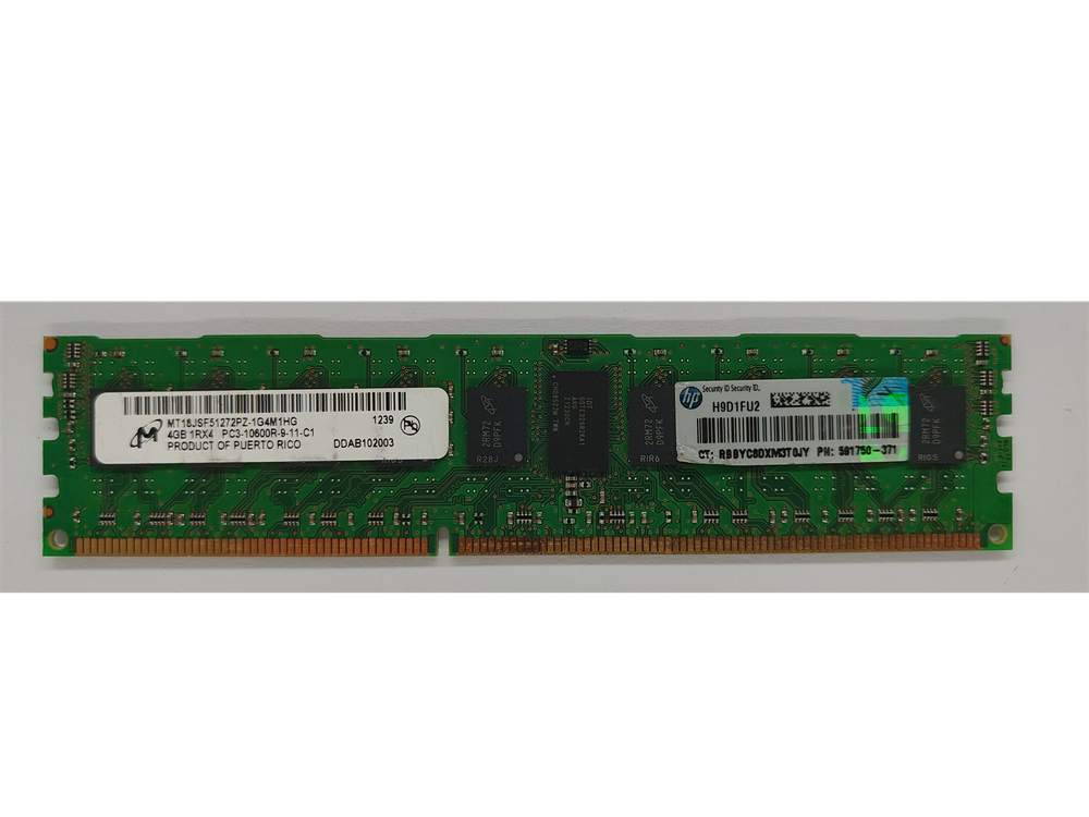 MT18JSF51272PZ-1G4M1HG Micron 4GB PC3-10600 DDR3-1333MHz ECC Registered CL9 240-Pin DIMM Single Rank Memory Module