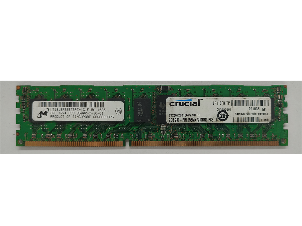 MT18JSF25672PZ-1G1F1BA Micron Technology 2GB PC3-8500 DDR3-1066MHz ECC Registered CL7 RDIMM Single-Rank Memory Module