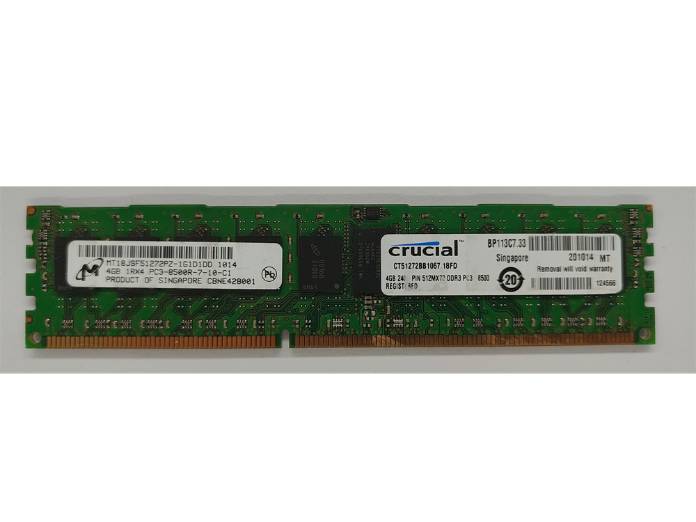 MT18JSF51272PZ-1G1D1DD Micron 4GB PC3-8500 DDR3-1066MHz ECC Registered CL7 240-Pin DIMM Single Rank Memory Module