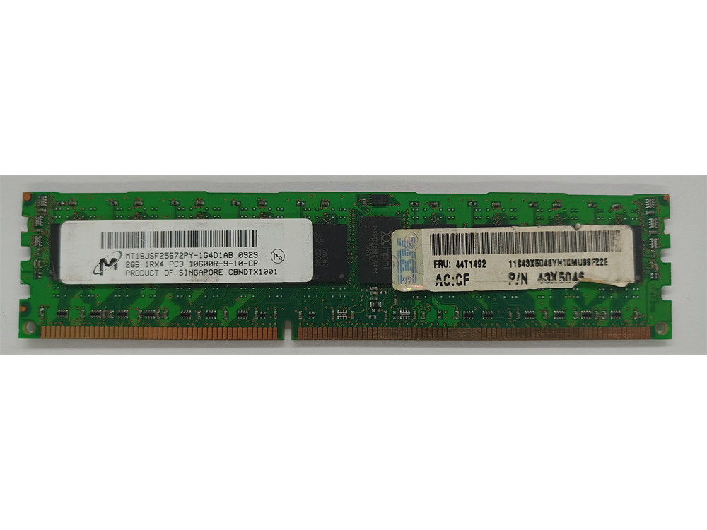 MT18JSF25672PY-1G4D1AB Micron 2GB PC3-10600 DDR3-1333MHz ECC Registered CL9 240-Pin DIMM Single Rank Memory Module