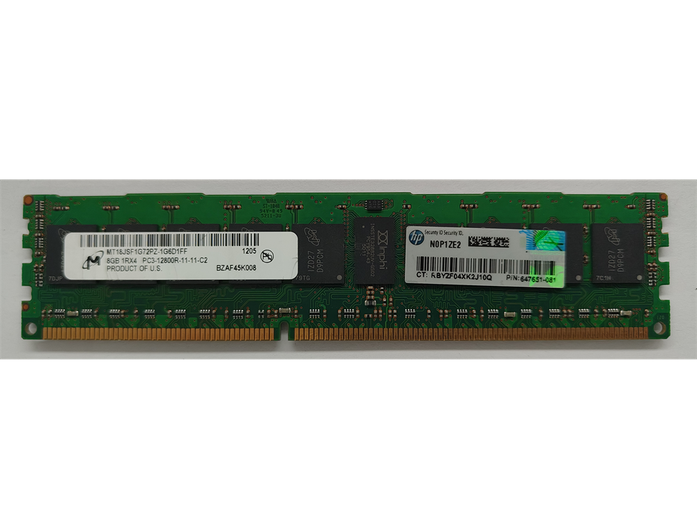 MT18JSF1G72PZ-1G6D1FF Micron 8GB PC3-12800 DDR3-1600MHz ECC Registered CL11 240-Pin DIMM Single Rank Memory Module