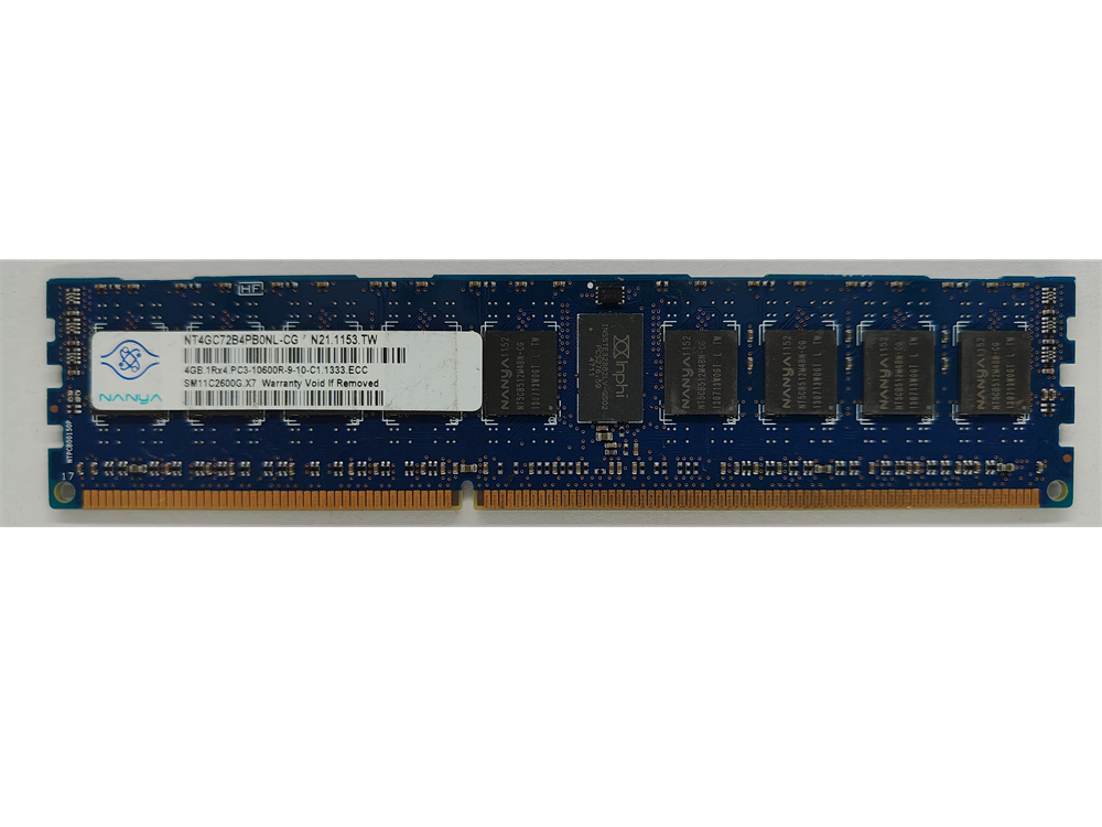 NT4GC72B4PB0NL-CG Nanya 4GB PC3-10600 DDR3-1333MHz ECC Registered CL9 240-Pin DIMM Single Rank Memory Module