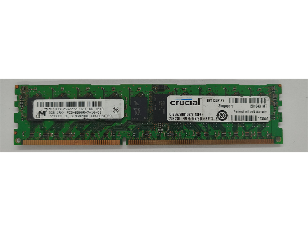 MT18JSF25672PZ-1G1F1DD Micron 2GB PC3-8500 DDR3-1066MHz ECC Registered CL7 240-Pin DIMM Single Rank Memory Module