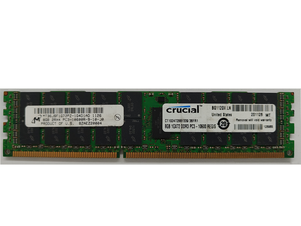 MT36JSF1G72PZ-1G4D1AD Micron 8GB PC3-10600 DDR3-1333MHz ECC Registered CL9 240-Pin DIMM Dual Rank Memory Module