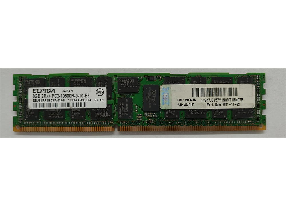 EBJ81RF4BCFA-DJ-F Elpida 8GB PC3-10600 DDR3-1333MHz ECC Registered CL9 240-Pin DIMM Dual Rank Memory Module