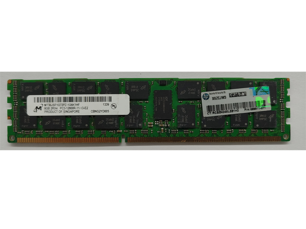 MT36JSF1G72PZ-1G6K1HF Micron 8GB PC3-12800 DDR3-1600MHz ECC Registered CL11 240-Pin DIMM Dual Rank Memory Module