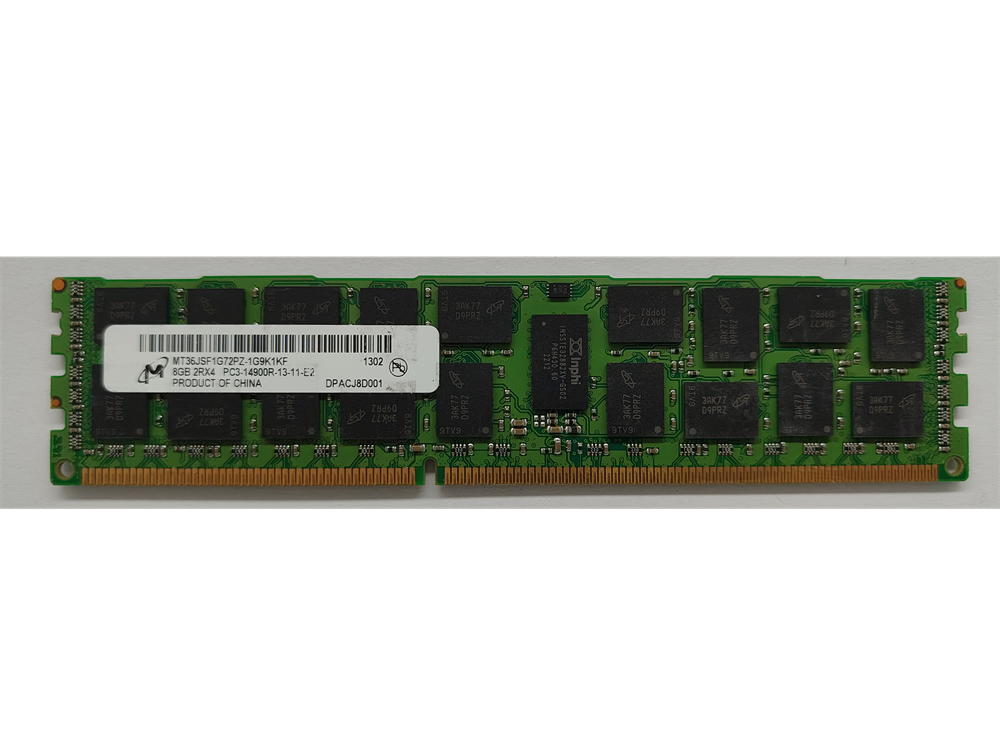 MT36JSF1G72PZ-1G9K1KF Micron 8GB PC3-14900 DDR3-1866MHz ECC Registered CL13 240-Pin DIMM Dual Rank Memory Module