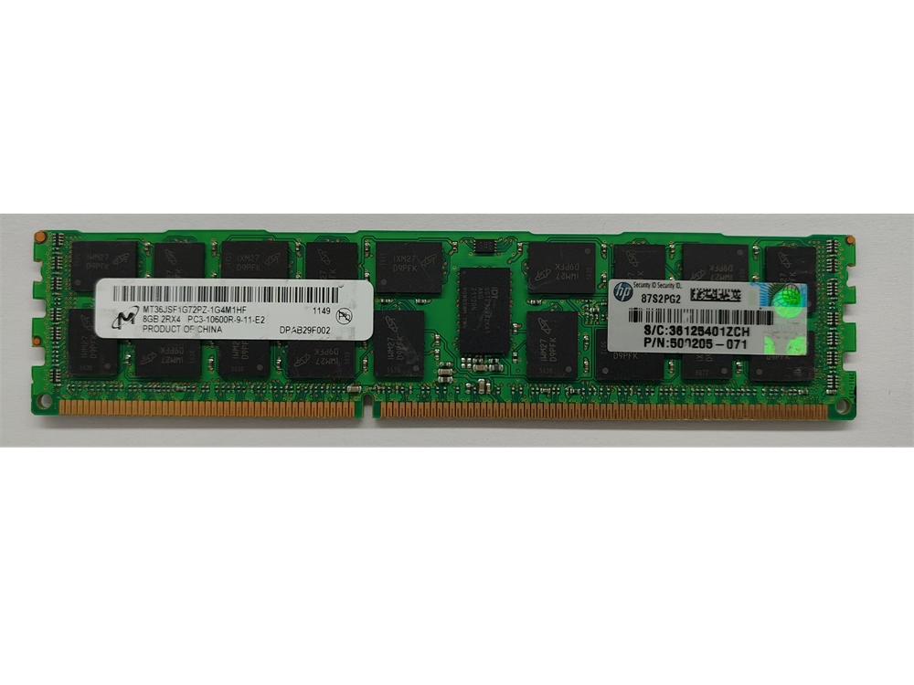 MT36JSF1G72PZ-1G4M1HF Micron 8GB PC3-10600 DDR3-1333MHz ECC Registered CL9 240-Pin DIMM Dual Rank Memory Module