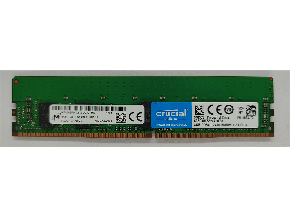 MTA9ASF1G72PZ-2G3B1MG Micron 8GB PC4-19200 DDR4-2400MHz Registered ECC CL17 288-Pin DIMM 1.2V Single Rank Memory Module